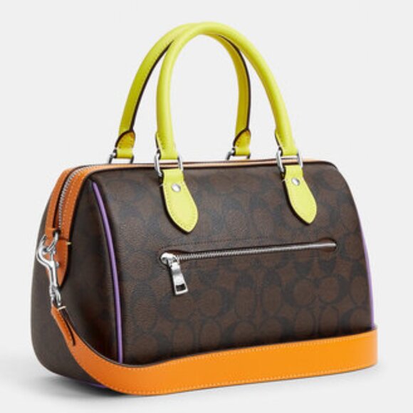 COACH Rowan Satchel In Colorblock Signature Canvas Silver/Brown/Iris Multi - Picture 13 of 16